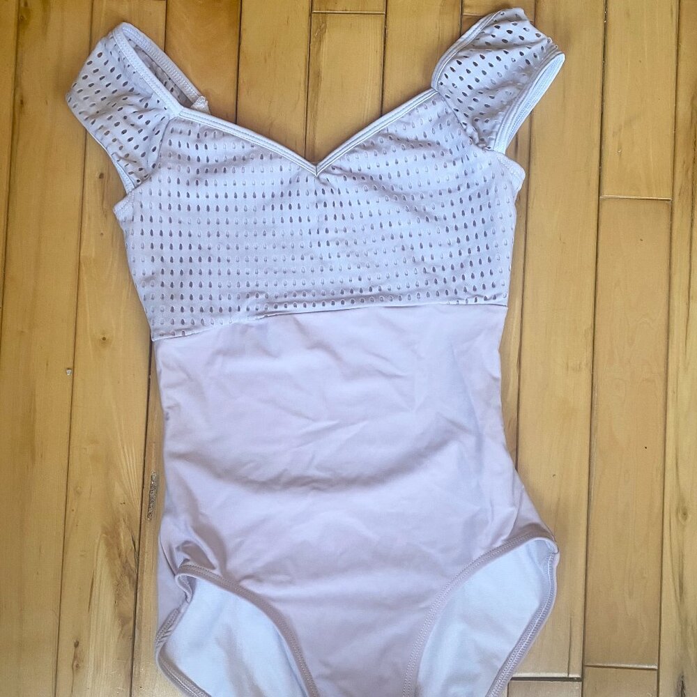 Jule Dancewear Pink and White Cap Sleeved Leotard
